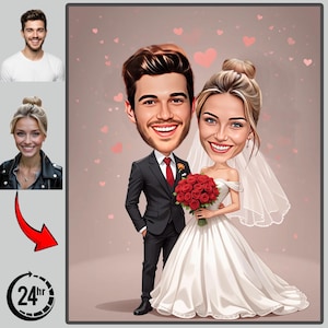 Personalized Wedding Caricature Portrait: Custom Couple Art (Digital Download A4 JPEG/PDF)