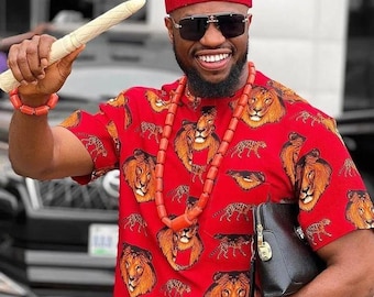 African Men outfit, Isiagu men top, Igbo wedding outfit, African Wedding,African Print for Men, isiagu outfit for men