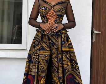 Africa Ankara jumpsuit,African women's outfit,Engagement outfit, thanksgiving outfit. Africa women's attire, Ankara jumpsuit,Ankara jumpsuit