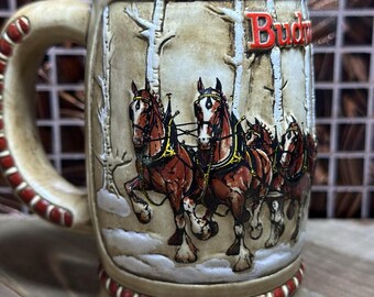 Boccale da birra Budweiser Holiday del 1981 - Clydesdales - Ceramarte Brasile