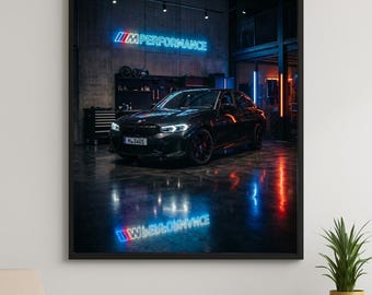 BMW M340i Digital Poster, M Performance Neon Garage Wall Art (Digital Download)