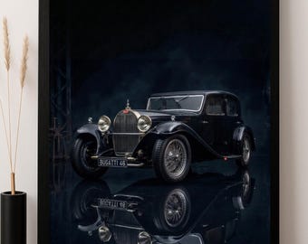 1930 Bugatti Type 46 Vintage Car Poster, Classic Luxury Automobile Wall Art, Digital Download