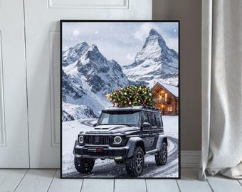 G-Class Winter Adventure Print Mercedes G-Wagon with Christmas Tree in Mountains Digital Download