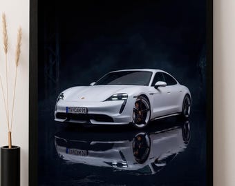 Porsche Taycan Poster | Electric Sports Car Wall Art |  Digital Download