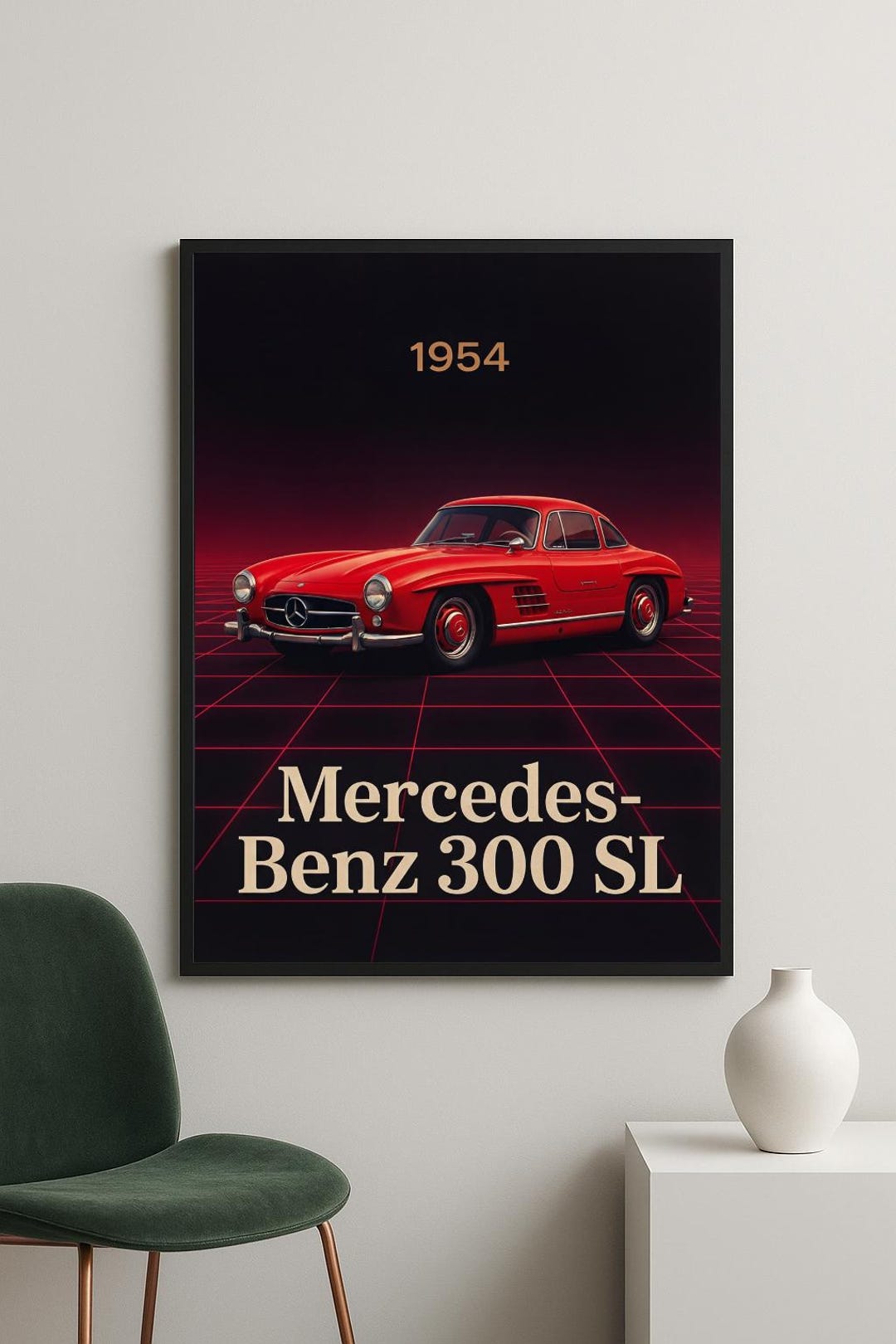 Mercedes-benz 300SL Gullwing Poster Classic Car Wall Art Vintage German ...