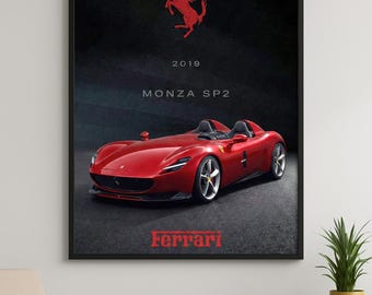 Ferrari Monza SP1/SP2 Poster | Red Minimalist Supercar Wall Art | Modern Luxury Car Print