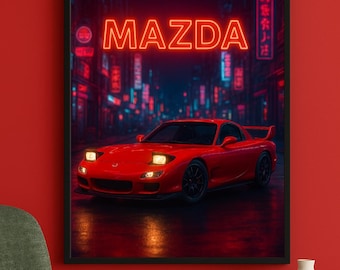 Mazda RX-7 Poster | JDM Sports Car Wall Art | Rotary Engine Icon Print | Garage Decor
