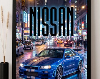 Nissan GTR R34 Neon Light Poster | JDM Wall Art | Skyline r34 (Digital Download)