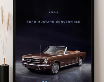 1964 Ford Mustang Convertible 1964 Poster, Vintage Muscle Car Wall Art, Digital Download