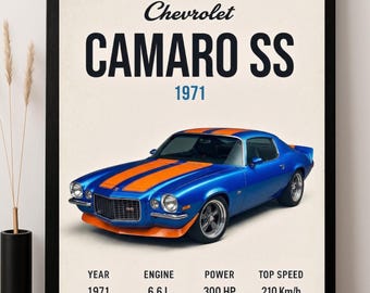 1971 Chevrolet Camaro SS Poster, Classic Muscle Car Wall Art, Camaro Print, Digital Download
