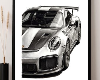 Porsche 911 GT2 RS Poster | Digital Download Car Wall Art | Minimalist Automotive Decor