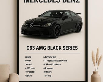 Mercedes-Benz C63 AMG Black Series Poster: Luxury Car Wall Art (Digital Download)