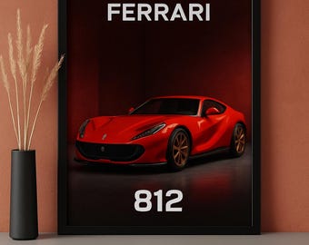 Ferrari 812 Superfast Poster: Red Sports Car Wall Art
