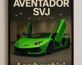 Green Lamborghini Aventador SVJ Poster: Exotic Supercar Wall Art