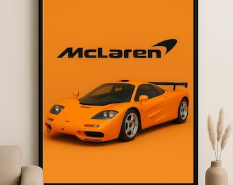 McLaren F1 1994 Poster | Orange Supercar Wall Art | Classic Hypercar Print (Digital Download)