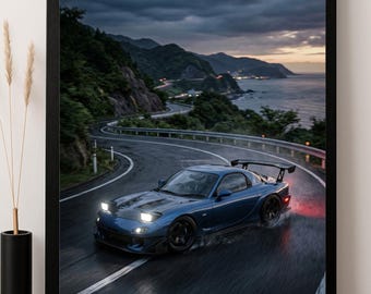 Mazda RX-7 FD Drift Poster, J Rainy Mountain Road, Cinematic Night Drive, Digital Download