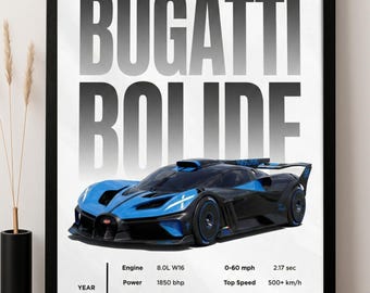 Bugatti Bolide Hypercar Poster | Ultimate Track Concept Car Wall Art | Digital Download