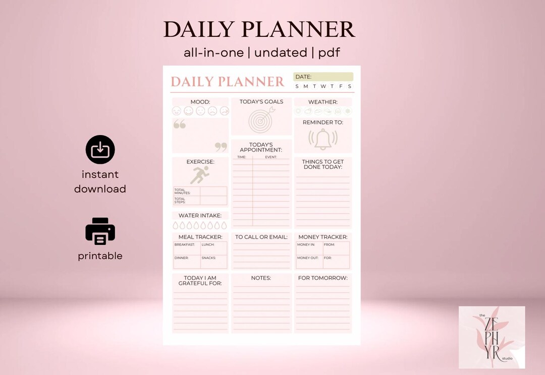 Minimalist Daily Planner | Printable Productivity Template (PDF) - Etsy UK