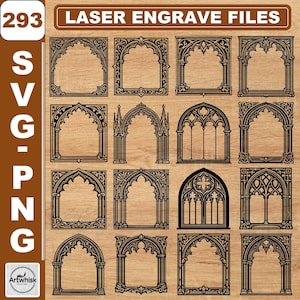 Cathedral Window Ornament Laser Engrave File: Coaster & Wall Art Templates (SVG,PNG) Commercial Use
