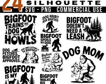 Bigfoot and Dog Silhouette: SVG PNG Files for Cricut (Commercial Use)