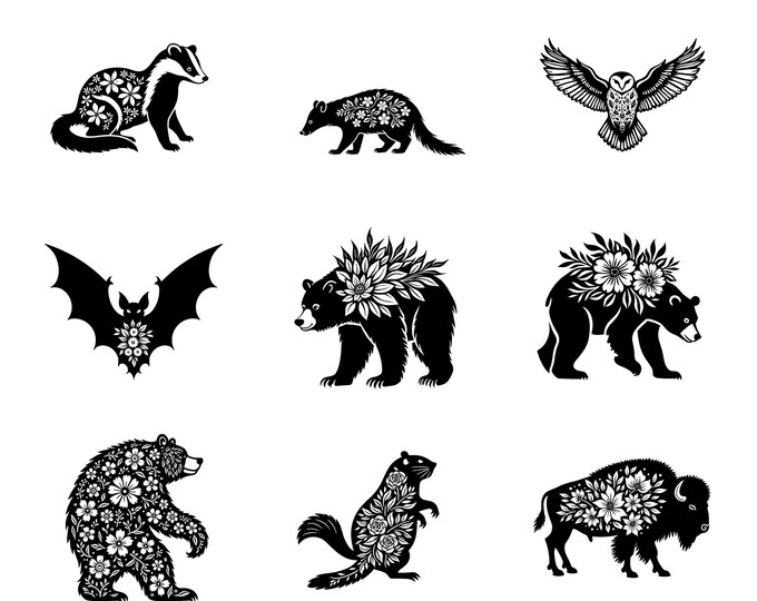 Floral Animals Svg Bundle, Animal Silhouette With Flower Decor, Summer ...
