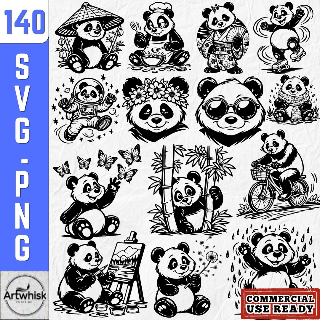 Cartoonish Pandas: SVG PNG Files for Cricut (commercial Use, Instant ...