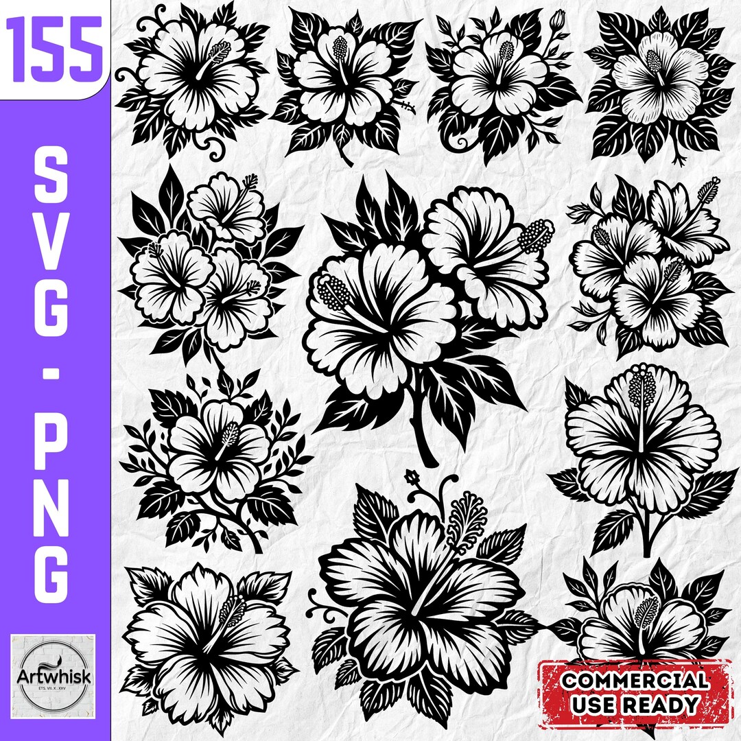 Tropical Hibiscus Floral Designs: SVG PNG Bundle (commercial Use) - Etsy