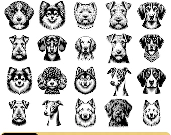 Dog Heads: SVG PNG Files for Cricut (Commercial Use, Instant Download)