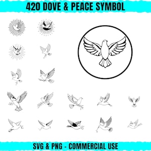 Dove and Peace Symbol Illustrations: SVG PNG Files (Commercial Use)