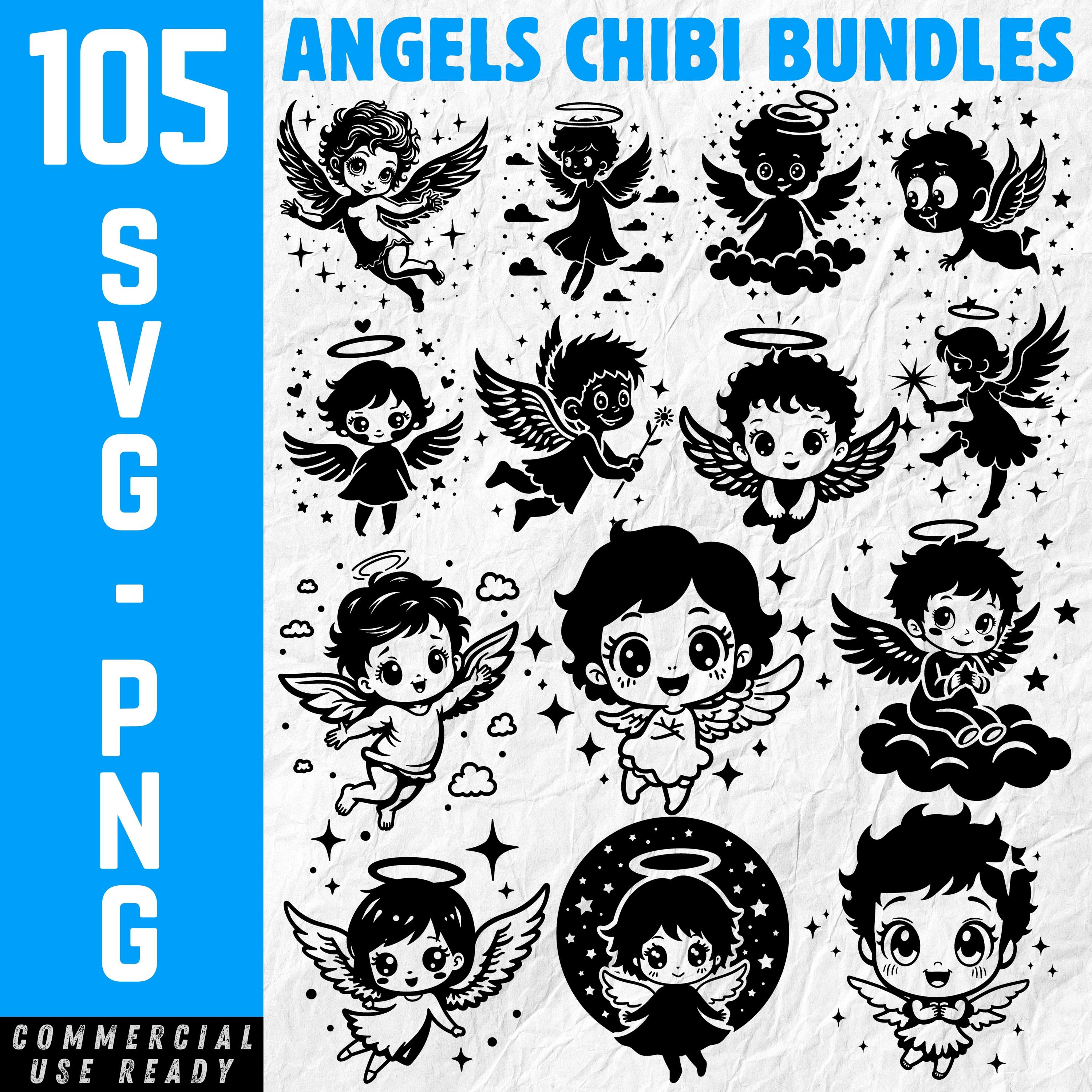 Angels CHIBI Bundles: SVG PNG Files for Cricut, Cute Angel Clipart Set ...