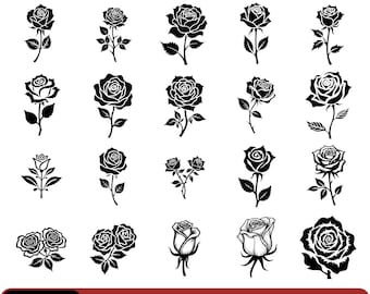 Elegant Rose Line Art Set: SVG PNG Files for Cricut (Commercial Use, Instant Download)