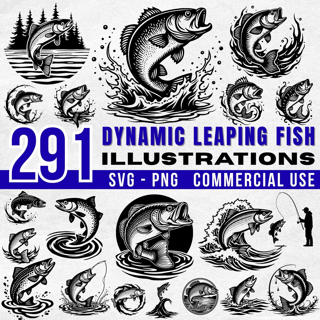 Bass Fish SVG PNG Bundle: Dynamic Action Designs, Cricut Ready ...