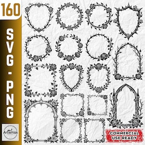 Gotisk blommig rampaket: Mörk roskrans SVG PNG (Kommersiellt bruk)