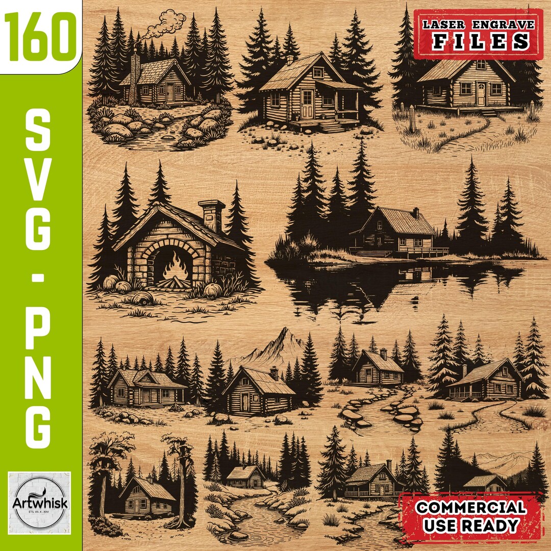 Cabin Laser Engrave Files: Rustic Woods Scene Templates, SVG PNG ...