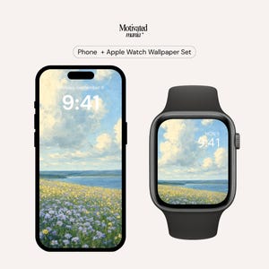Aesthetic Landscape Painting Wallpaper Set for Phone & Apple Watch – 2 Digital Art Backgrounds, Minimal Calm Style, Instant Download