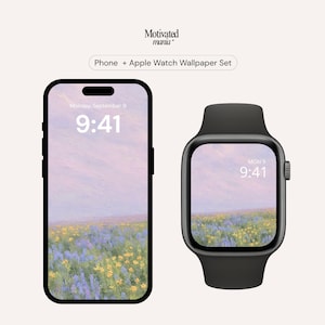 Meadow Painting Digital Wallpapers – Phone & Apple Watch Set, 2 Aesthetic Calm Backgrounds, Instant Download
