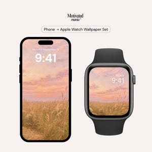 Meadow Painting Digital Wallpapers – Phone & Apple Watch Set, 2 Aesthetic Calm Backgrounds, Instant Download