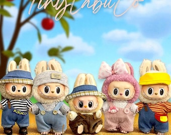 Overalls Outfit Set for 15-17cm Labubu Plush – Handmade Doll Clothes, Gift for Pop Mart Doll Lovers, Plush Accessories, Doll Not Included