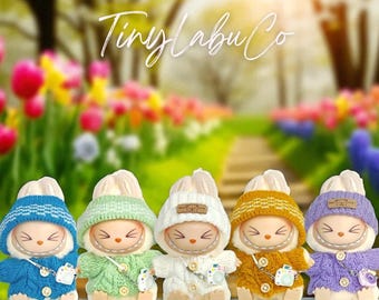 Cozy Mesh Sweater & Hat Set for Labubu Plush Dolls, Handmade Labubu Outfit, 5 Color Options, Mini Camera Accessory, Doll Not Included
