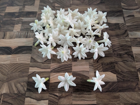 Blooming White Jasmine Clay Flower Beads, Pikake Lei, Handcrafted Jewelry Making 2 sizes