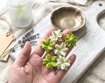 Mini Jasmine Pikake Flower Clay Beads Green Avocado Craft Supplies 20mm
