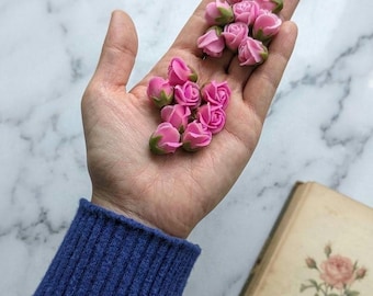 Mini Semi Blooming Clay Rose Beads Earring Jewelry Making 50 Pcs