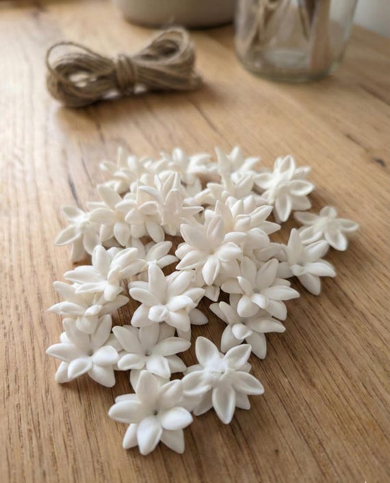 White Jasmine Clay Flower Beads No stems, Pikake Lei, Earrings Making, Keychain
