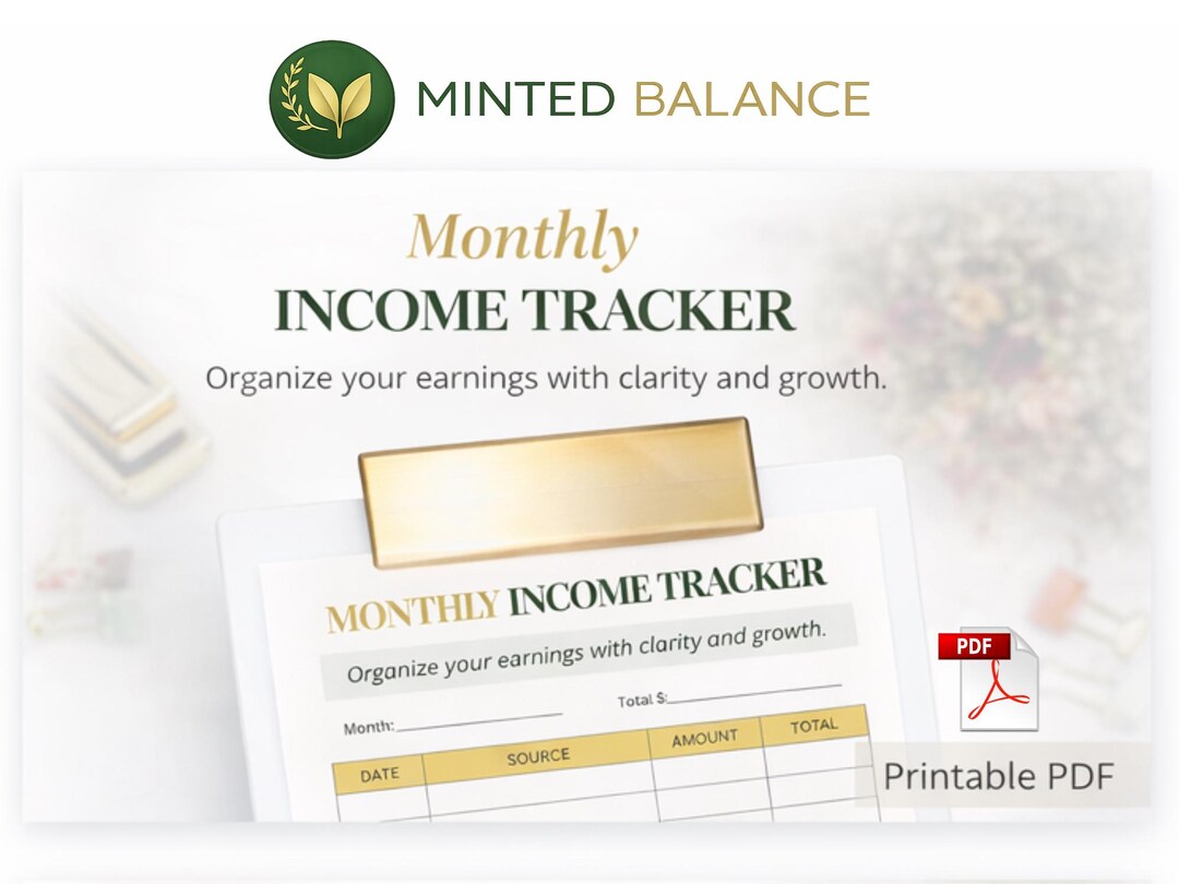 Monthly Income Tracker Printable | Budget Planner, Earnings Log to ...