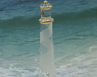 GLASS BARON lighthouse ~ 4" ~ 22k gold trim ~ 3 SWAROVSKI crystals ~ fREE sHIPPING