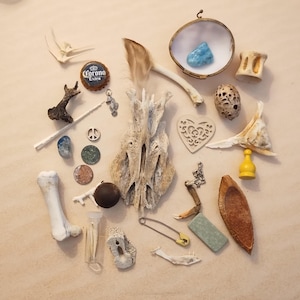 30 pc OSTEOMANCY BONE THROWING/Reading Kit ~ Shark Vertebrae ~ Fish bones ~ Beach finds ~ Coins & more ~ fREE sHIPPING