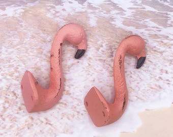 PINK FLAMINGO HOOK ~ Coat Hook ~ Cast Iron ~ Towel Hook ~ Coastal Decor ~ Beach Cottage Decor ~ fREE sHIPPING