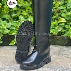 Ręcznie robione niemieckie buty oficerskie z gumową podeszwą, czarne skórzane oficerki, wojskowe buty do jazdy konnej
