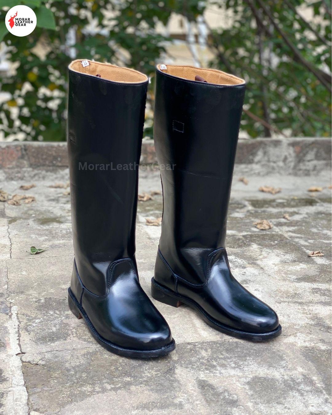 Cuir Bottes D'équitation WESTON En Cuir - Taille 42 US 9 - Bottes De Police Française D'occasion, Encore Solides ! Bottes équitation Weston