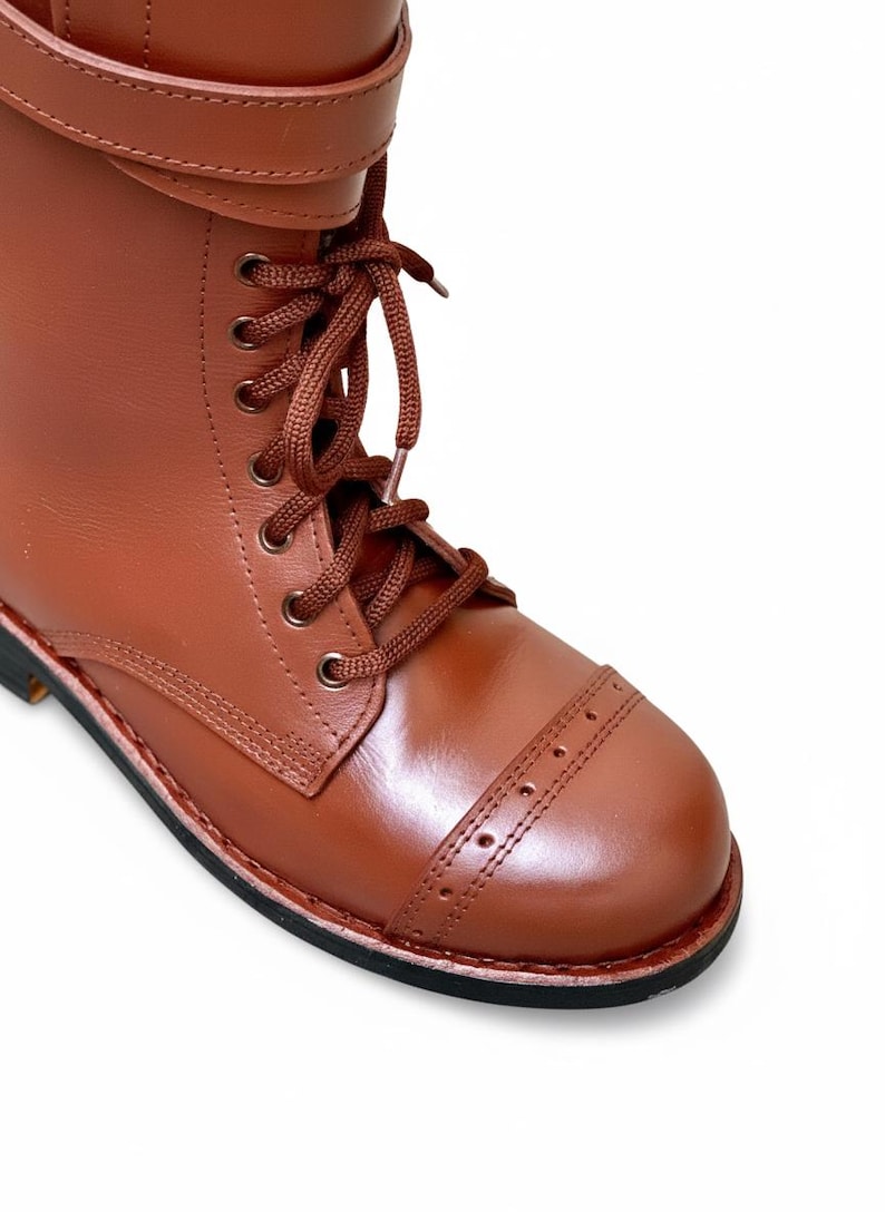 Botas de caballería M40 estadounidenses hechas a mano - Bota larga de cuero marrón para oficial de caballería vintage imagen 4